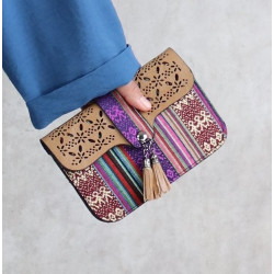 Sac à main femme - Pochette brodée embrayage chic - Couleur Marron