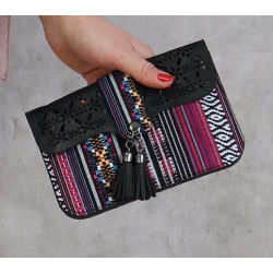 Sac à main femme - Pochette brodée embrayage chic - Couleur Noir
