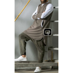 Qamis Court Sweat - Couleur Kaki et Blanc