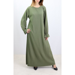 Long fully pleated dress - Khaki color