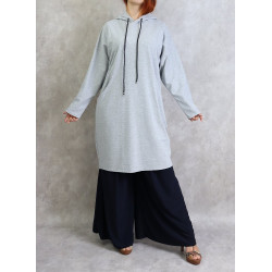 Cotton sports tunic - Women's sweatshirt - Long sweatshirts with hood in Light heather...