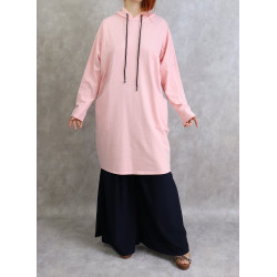 Tunique sport en coton - Sweats femmes - Pull long avec capuche - Couleur Rose clair