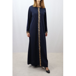 Robe maxi-longue avec strass devant et sur les manches - Marque Amelis - Couleur Bleu...