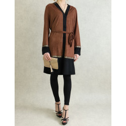 Long-closing jacket buttoned soft suede effect for women