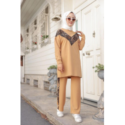 Leopard 2-piece tracksuit set (Sport Mastour Clothing for Women) - Dark beige color