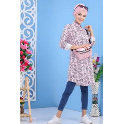 Chemise longue imprimée design python de couleur rose claire