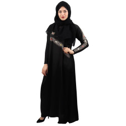 Abaya femme avec son châle assorti (voile/hijab) - Robe emirati (Dubai) avec décoration...