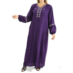 Long sleeve dress with patterns and front zip closure - Color Purple