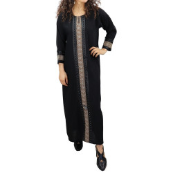 Abaya noire avec broderies manches longues avec foulard (écharpe) assorti