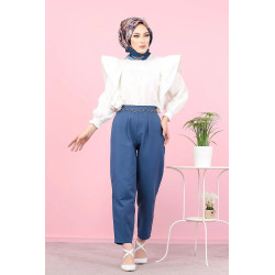 Casual trousers with pliers for women (Turkish Venement) - Blue Color