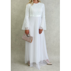Elegant and classy evening or ceremony dress in tulle and lace (Several colors...