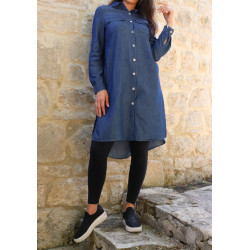 Long casual denim shirt for woman-Dark blue jeans