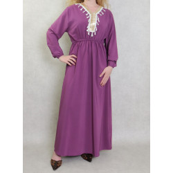 Long female dress with decoration gilded scales and pompons-Color purple