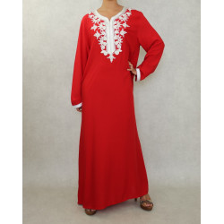 Robe orientale longue pour femme avec perles et broderies 100% coton - Couleur rouge