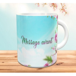 Mug avec prénom/message personnalisable (Tasse fleurs et ciel bleu)