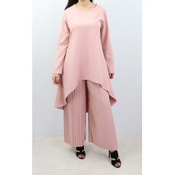 Ensemble femme : Tunique et Pantalon Palazzo plissé - Couleur rose clair - Marque...