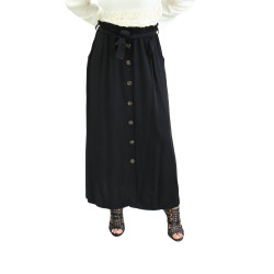 Long buttoned skirt with pockets and belt - Black color