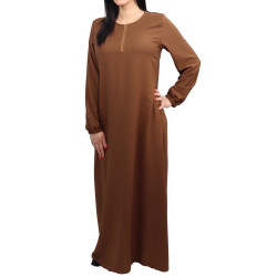 Long long long-sleeved dress with zip opening for women - Brown colour
