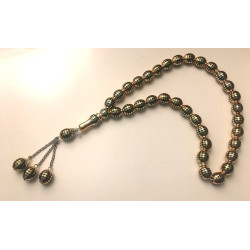 Chapelet translucide vert 33 grains - "Sebha" de luxe avec losanges dorés