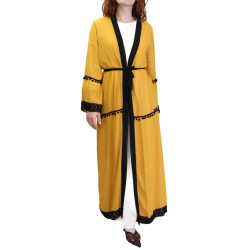 Chiffon kimono with belt and embroidery - Yellow color