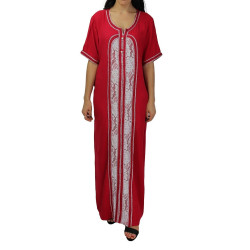Robe d'intérieur brodée manches courtes avec strass - Couleur rouge