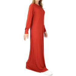 Long dress with striped effect in brick red