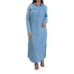 Robe chemise longue pour femme de marque - Couleur bleu jean clair