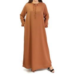 Simple long flared dress for women - Rust color