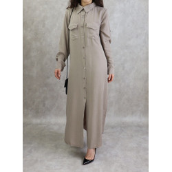 Long taupe shirt dress