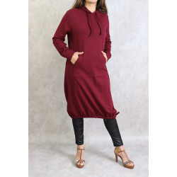 Long hooded sweatshirt style sport tunic - Bordeaux color