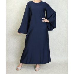 Robe longue manches évasées avec sa ceinture - Couleur Bleu marine