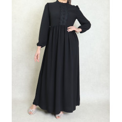 Robe longue dentelle évasée et ample pour femme - Couleur noir