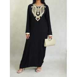 Oriental dress for women with embroidery and rhinestones - Black color