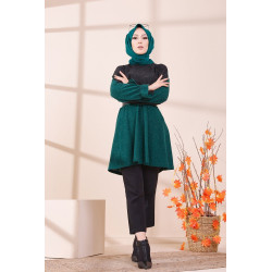 Tunique bicolore pour femme (Vêtement Hijab & Modest Fashion) - Couleur noir et vert...
