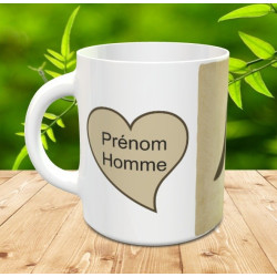 Mug couple musulman avec 2 cœurs - Tasse cadeau avec prénom homme et femme