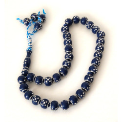 "Sebha" rosary dark blue to 33 large grains with silver motifs