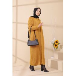 Ensemble deux pièces : Robe et cardigan pour femme - Couleur moutarde
