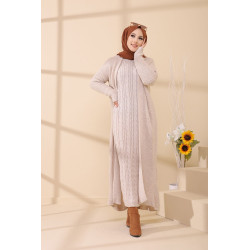 Two-piece together: Robe and cardigan for women-Color cream