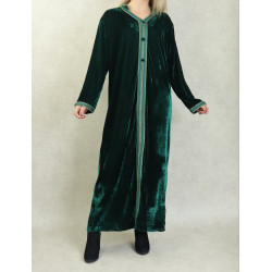 Robe Djellaba longue avec capuche pour femme (Automne Hiver) - Couleur Vert foncé