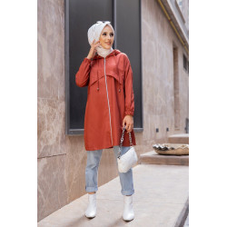 Trench parka pour femme (Vetement hijab automne hiver) - Couleur brique