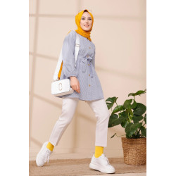 Striped tunic with female belt (Modest Fashion & Hijab) - Light blue color