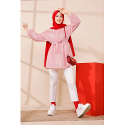 Tunique à rayures avec ceinture pour femme (Boutique Hijab livraison en France) -...