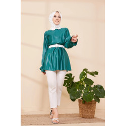 Skai tunic (leather) for women (chic and modern in hijab) - Emerald green color