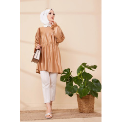 Tunique en skaï (simili cuir) pour femme (Vêtement chic et moderne pour hijab) -...