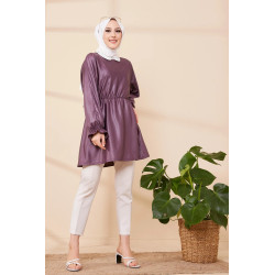 Skai tunic (leather) for women (Chic dress for hijab) - Color prune
