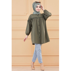 Tunique-Chemise ample avec dentelle pour femme (Vetement Hijab classique) - Couleur kaki