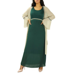 Long dress (sleeveless) with rhinestones and lace - Color Green emoudre