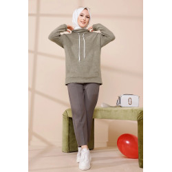 Woman's Hooded Sweat-Color khaki