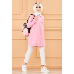 Tunique décontractée avec grande poche (Sweat femme Hijab) - Couleur rose