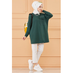 Large pocket with large pocket (Sweat Woman Hijab) - Emerald green color